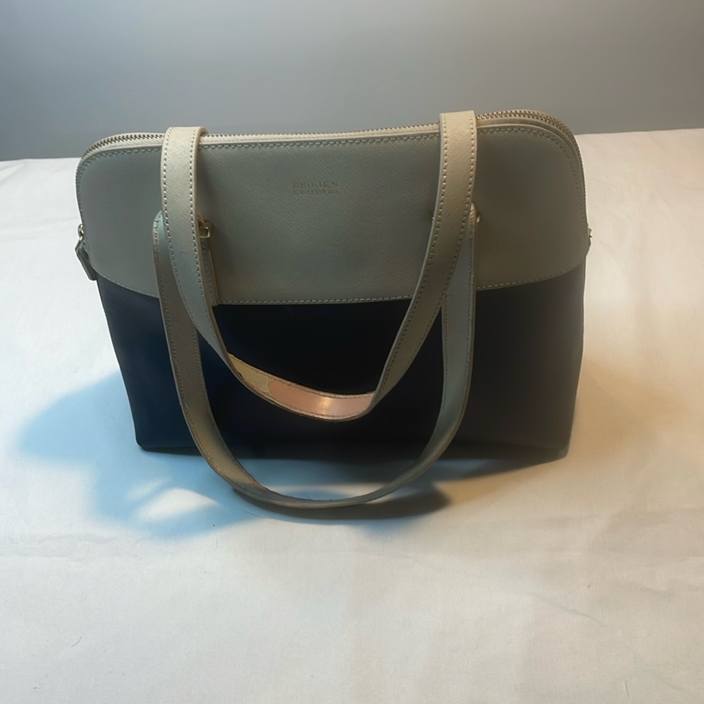 Brooks Brothers Beige/Navy Genuine Leather Handbag